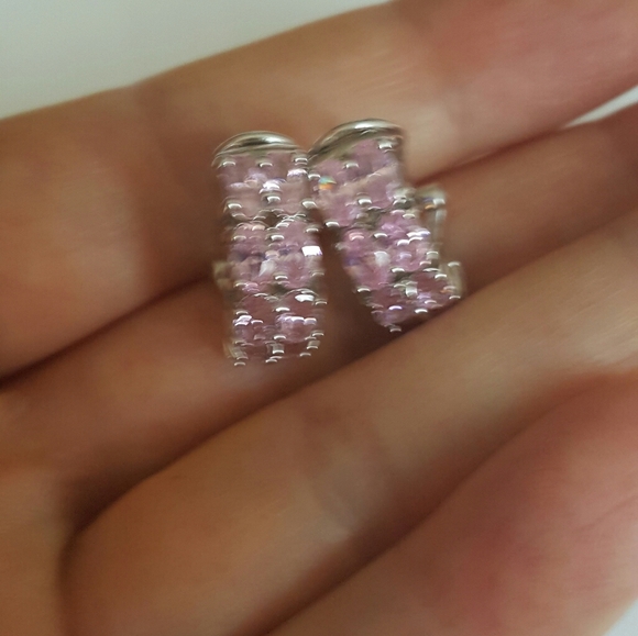 ADI Sterling Silver and Pink CZ Earrings - Picture 2 of 6